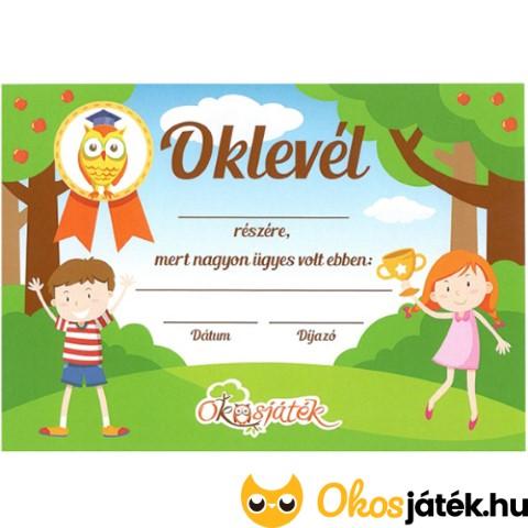 Okosjáték oklevél
