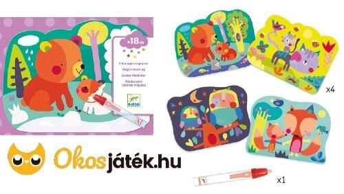 Varázslatos vízzel festés - maci, róka, bagoly és cica Djeco