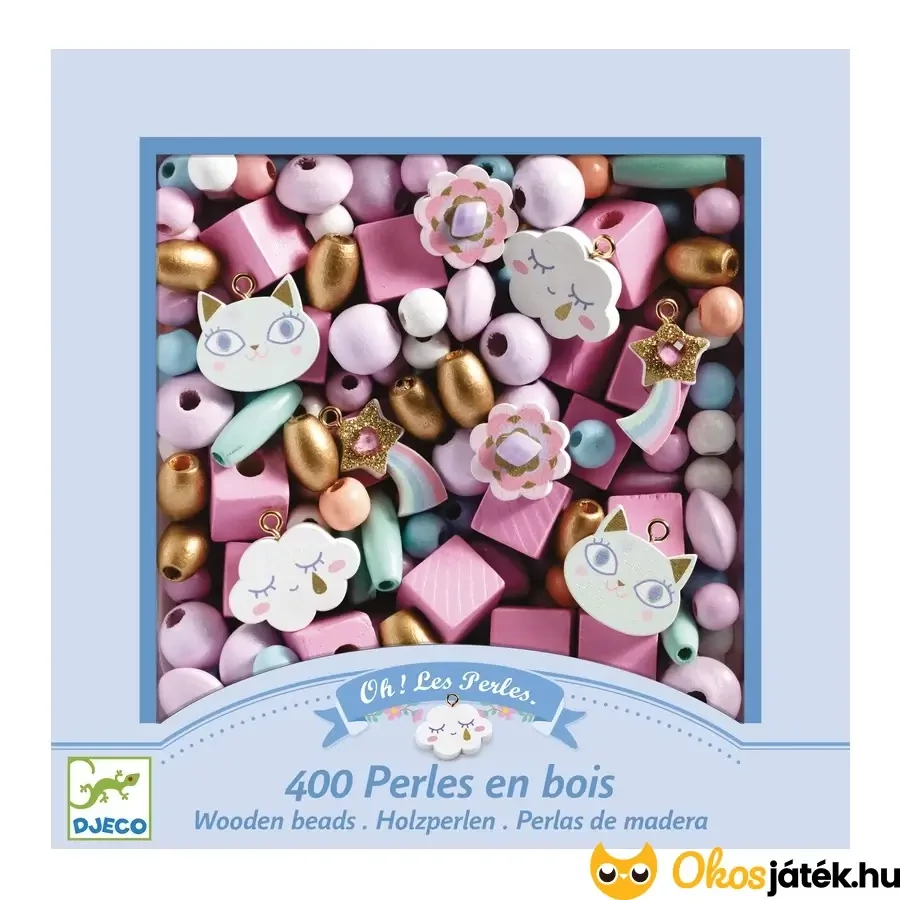 Fűzhető fa gyöngyök doboz képe