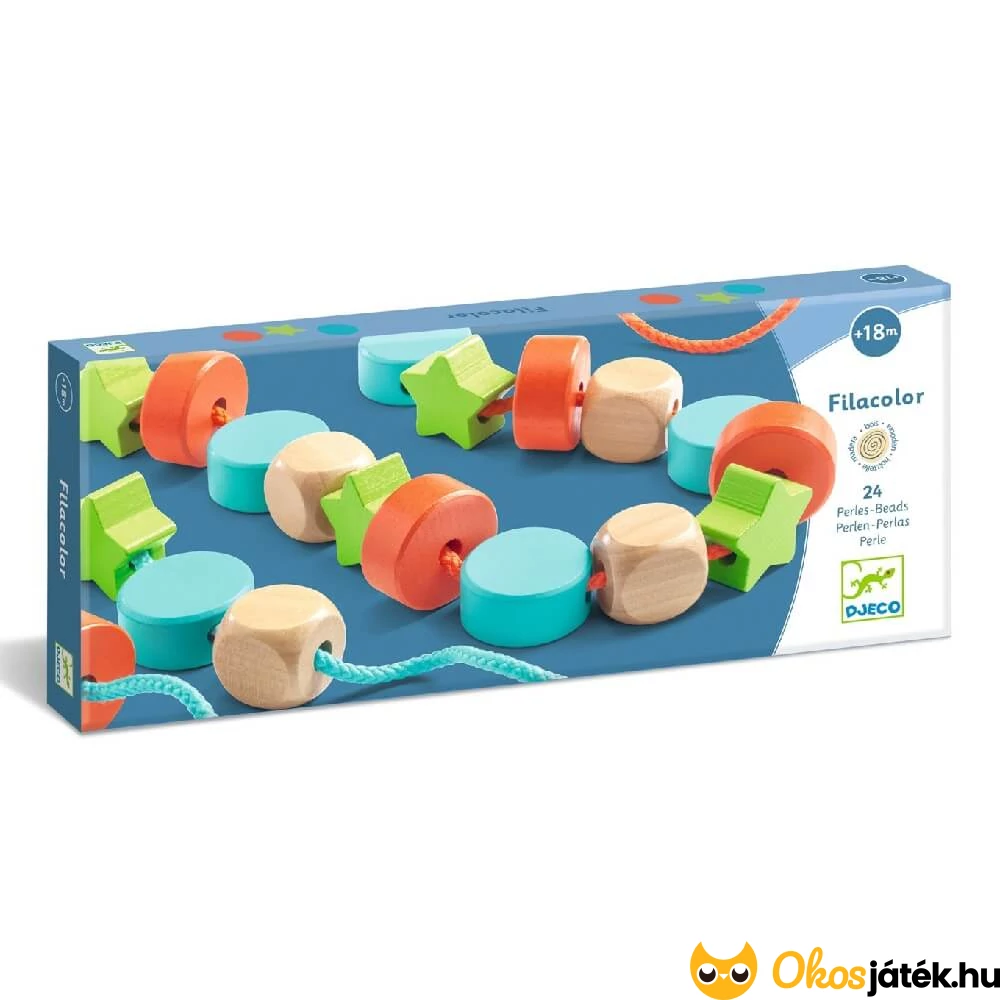 Djeco színes fa gyöngyök fűzéshez