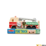 Kép 5/5 - Fából készült tűzoltó autó emelőkosárral