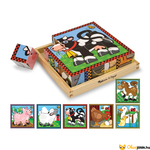 Kép 1/3 - Fa kocka kirakó puzzle állatokkal