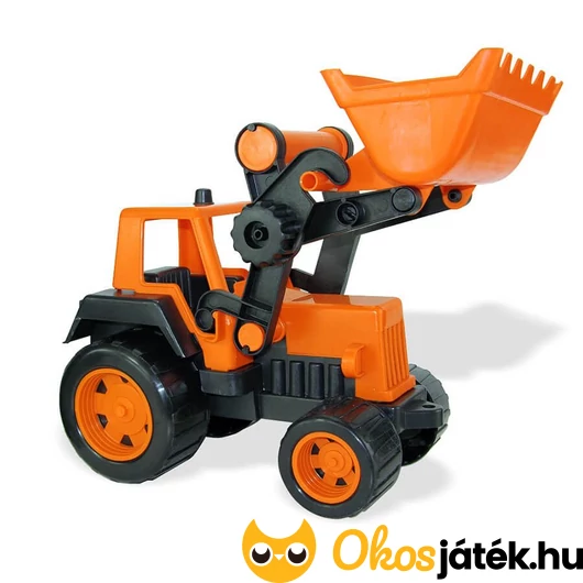 Narancssárga traktor felső állású markolóval