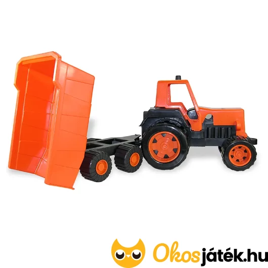 Műanyag játék traktor utánfutóval - 68 cm - narancs