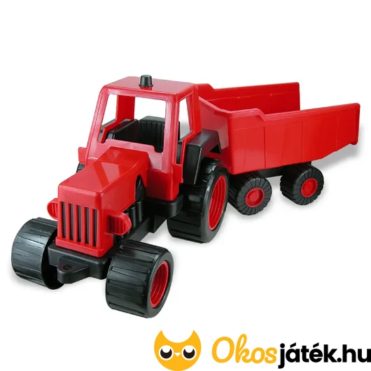 Nagyméretű játéktraktor utánfutóval - 68 cm - piros