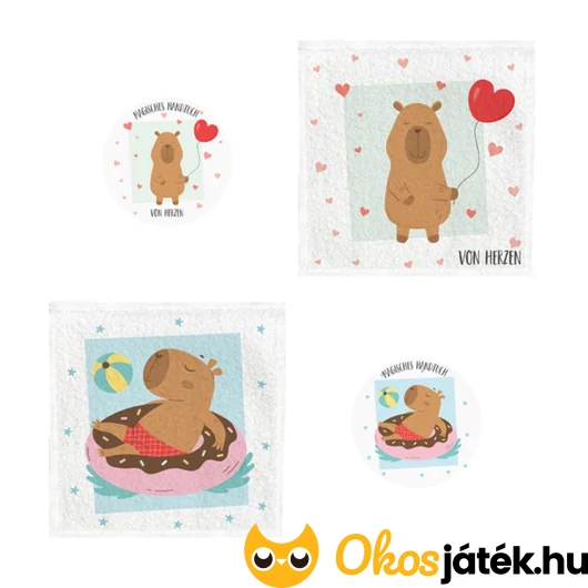 Kapibara mintás zsugorított törölköző