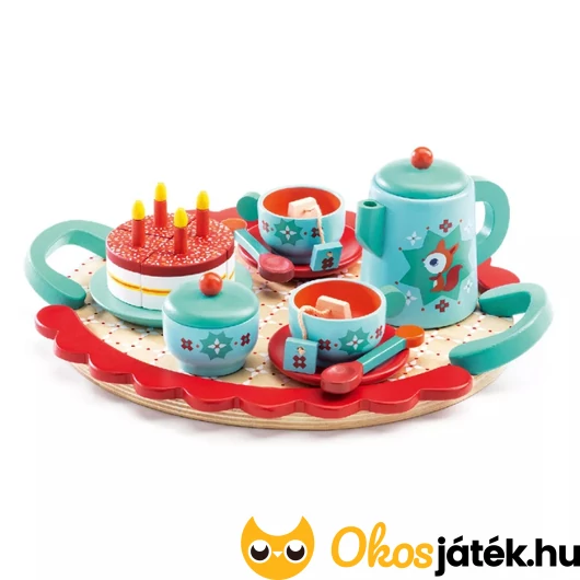 Rókás teáskészlet fából