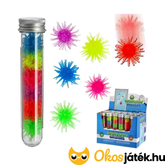 Ablakon mászó szőrös, sötétben világító gumilabdák