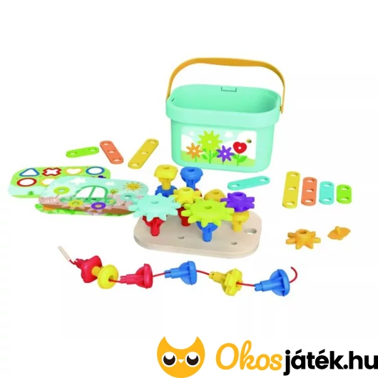 Fogaskerekes, fűzős építőkészlet vödörben