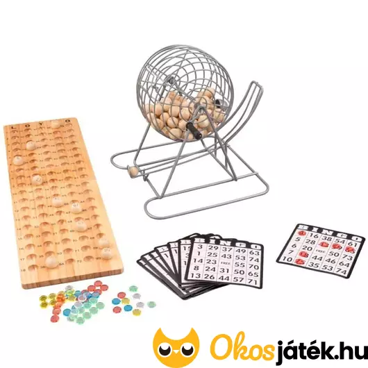 Bingo játék szett fa golyókkal és fa alaptáblával