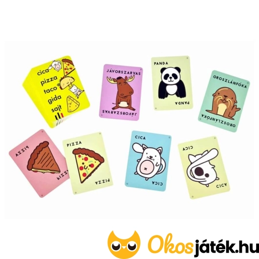 Cica, pizza, taco,gida, sajt - Fordulatos fordítás kártyák