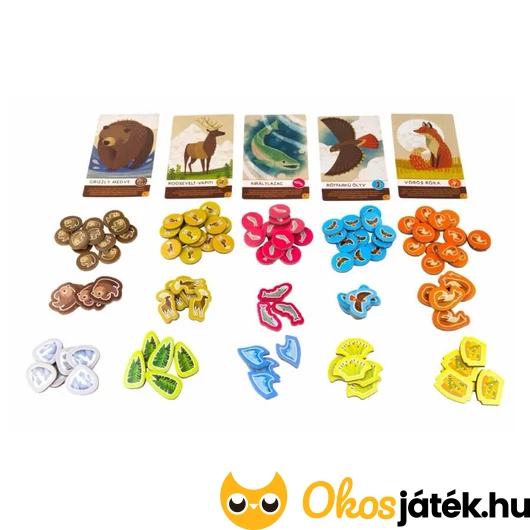 Cascadia Junior társasjáték állatkártyái és jelzői