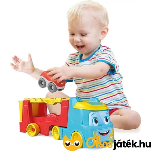 Játék autószállító kamion bukfencező autóval