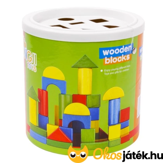 Építőkocka formaválogató hengerben 45 darabos készlet