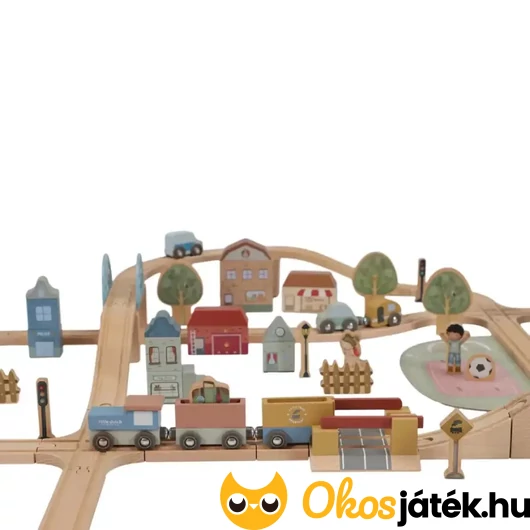 Fa játék vasút szett sínekkel, kiegészítőkkel