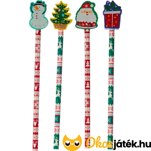 Karácsonyi mintás ceruza radírral (1db)
