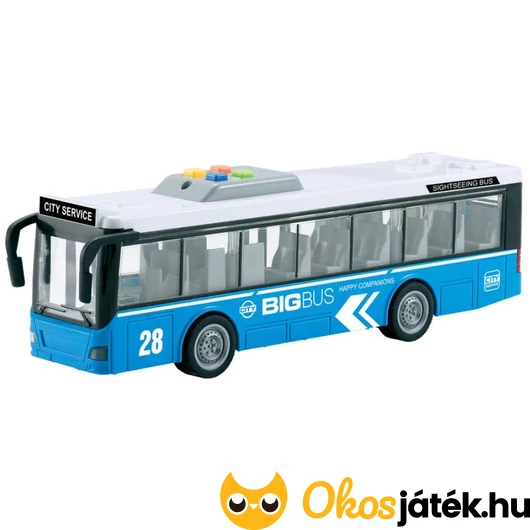 Kék játék busz nyitható ajtókkal, fénnyekkel, hangokkal
