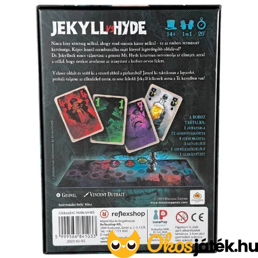 Jekyll vs Hyde társasjáték doboz hátoldala