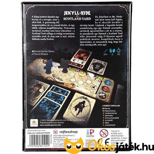 Jekyll és Hyde vs Scotland Yard társasjáték doboz hátoldala