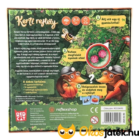 Kerti rejtély társasjáték doboz hátoldala