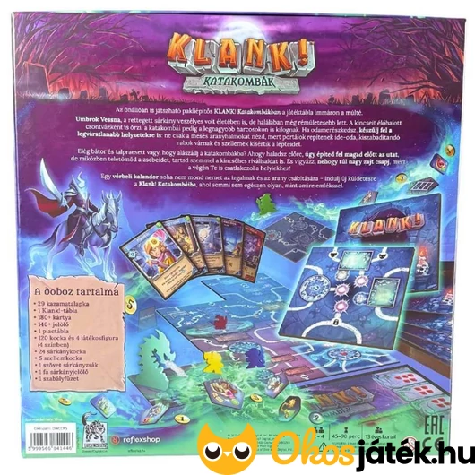 Klank katakombák társasjáték doboz hátoldala