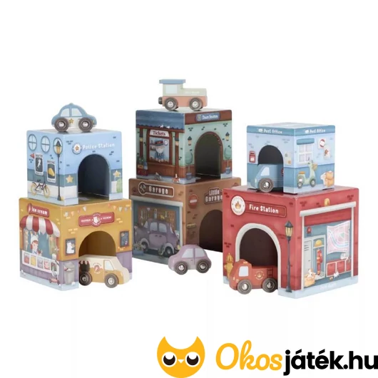 Little Dutch toronyépítő kocka 6 db kisautóval