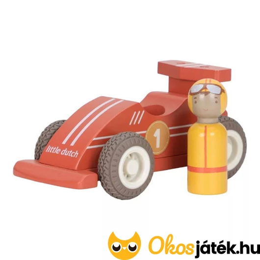 Fából készült versenyautó figurával