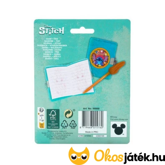 Mini plüss napló Stitch mintával