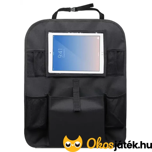 Autós ülésre rögzíthető tároló tablet tartóval