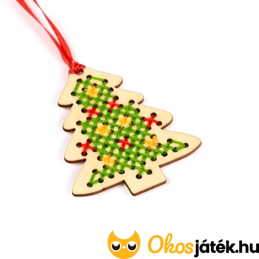 Keresztszemes hímzés fenyőfa - Karácsonyfadísz