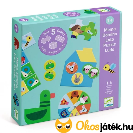 5 az 1-ben Djeco társasjáték gyűjtemény - Farm állatok és barátaik