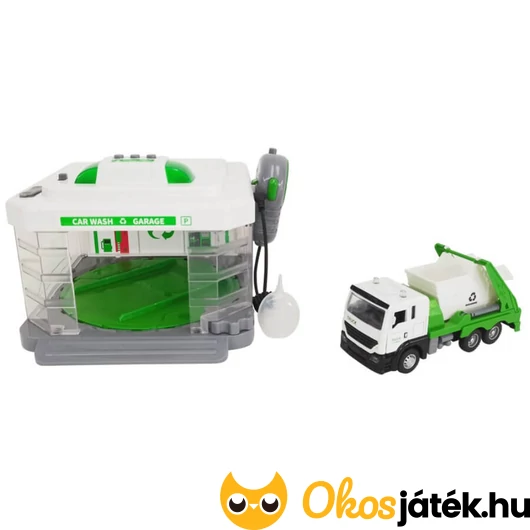 Kukásautó garázs és autómosó, fém autóval
