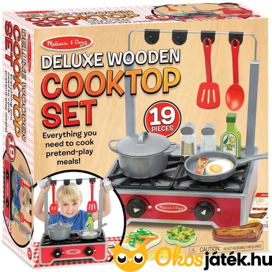 Melissa &amp; Doug Fa játék tűzhely edényekkel, eszközökkel