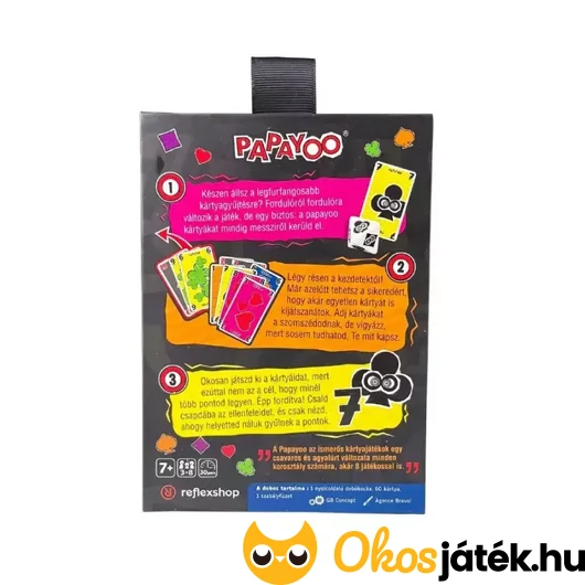 Papayoo kártyajáték dobozának hátulja
