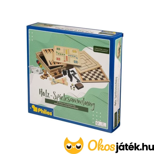 Philos társasjáték gyűjtemény fából 10 játék egyben