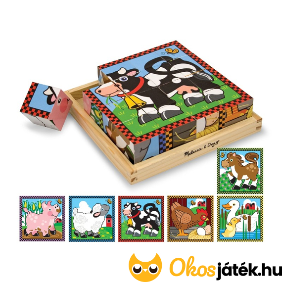 Fa kocka kirakó puzzle állatokkal