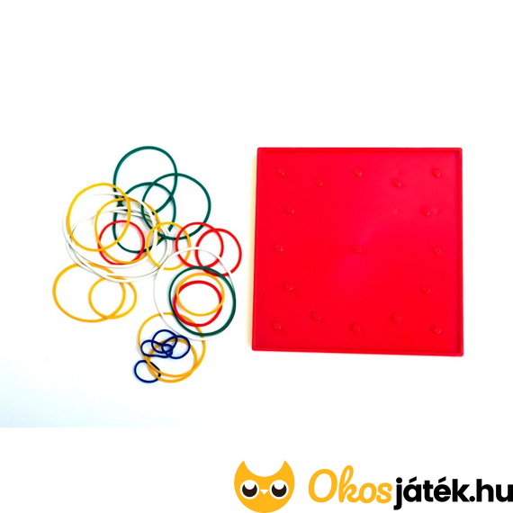 Geotábla 13*13cm - kisebb - gumis képalkotó - geoboard kreatív játék - kétoldalas - Piros 