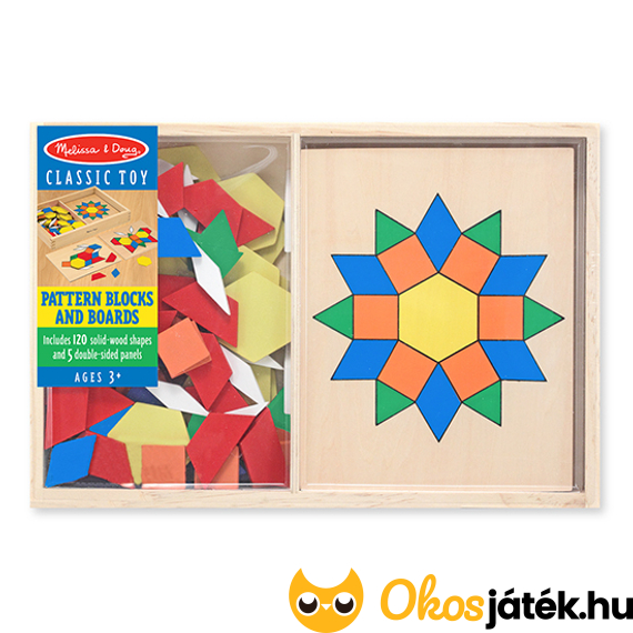 Mozaik fa kirakó kreatív játék gyerekeknek Melissa Doug Pattern Blocks and Boards 