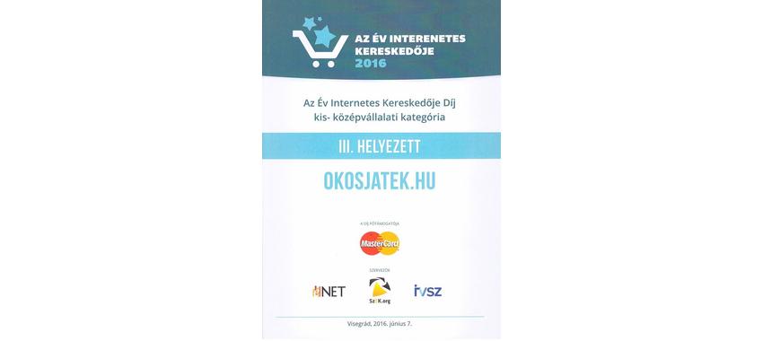 Év Internetes Kereskedője - az Okosjáték webáruház III. helyezés